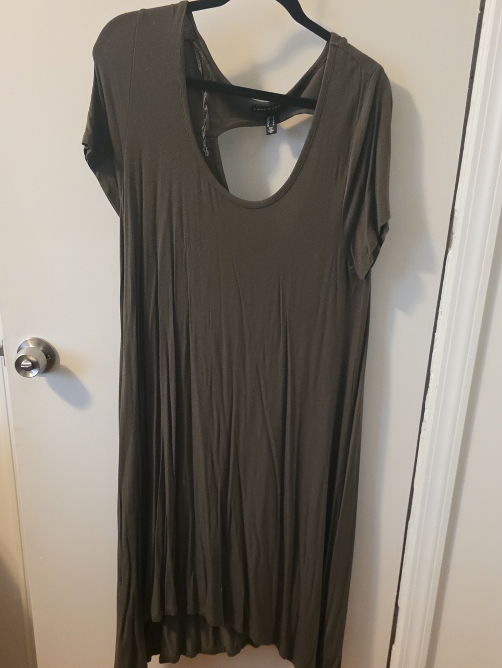 Women's Olive Maxi Scoop Neck Short Sleeve Dress